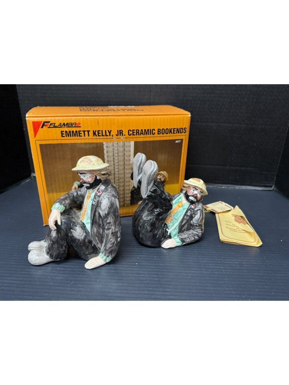 Vtg Flambro Emmett Kelly jr. Ceramic Book Ends Weary Willie w/Box